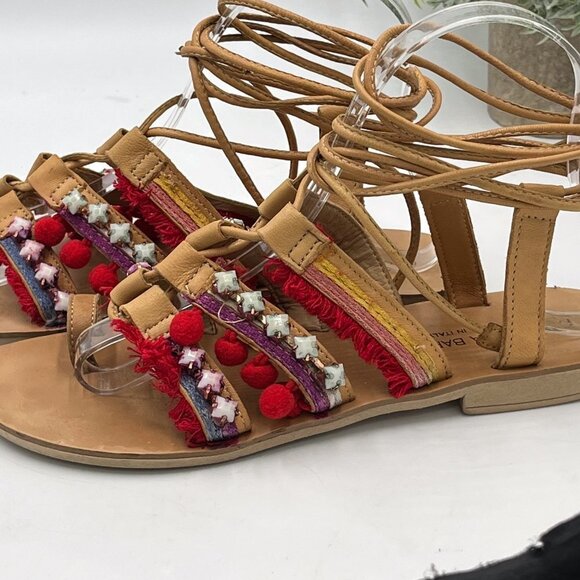 Barbara Barbiere Tassel Pom Pom Festival Gladiator Jewel Beaded Boho Sandals - Picture 5 of 10